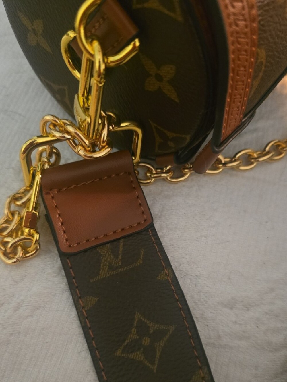 Genuine Leather Brown Monogram Trunk-Style Crossbody with Gold Hardware - Picture 3 of 7